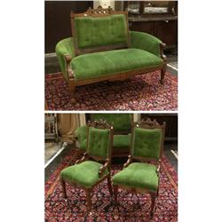 CIRCA 1880 EASTLAKE SETTEE AND TWO SIDE CHAIRS