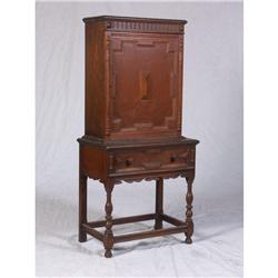 JACOBEAN STYLE OAK CABINET ON STAND