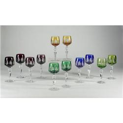 CUT TO CLEAR COLORED GLASS GOBLETS