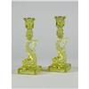 Image 2 : A PAIR OF VASELINE GLASS DOLPHIN MMA CANDLESTICKS