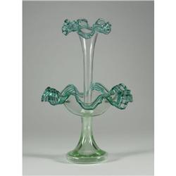 HAND BLOWN GREEN GLASS EPERGNE