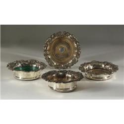 WINE BOTTLE COASTERS SILVERPLATE GRAPE REPOUSSE