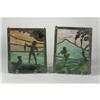 Image 1 : PAIR CHILD SCENES IN LEADED STAINED SLAG GLASS