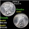 Image 1 : 1924-p Peace Dollar $1 Grades Select+ Unc