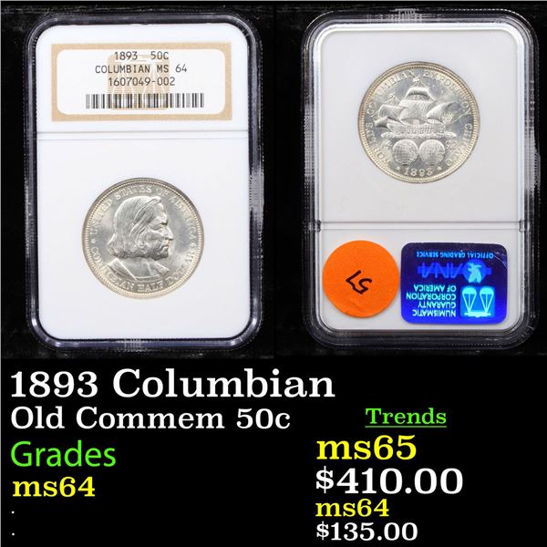 NGC 1893 Columbian Old Commem Half Dollar 50c Graded ms64 By NGC