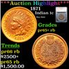 Image 1 : Proof ***Auction Highlight*** 1871 Indian Cent 1c Graded Gem+ Proof RB By SEGS (fc)