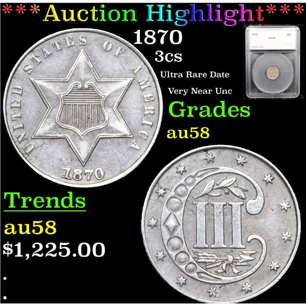 ***Auction Highlight*** 1870 Three Cent Silver 3cs Graded au58 By SEGS (fc)