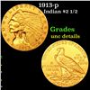 Image 1 : 1913-p Gold Indian Quarter Eagle $2 1/2 Grades Unc Details