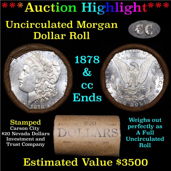 ***Auction Highlight*** 1878 & CC Uncirculated Morgan Dollar Shotgun Roll (fc)