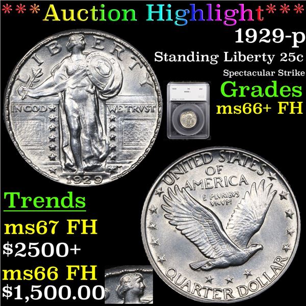 ***Auction Highlight*** 1929-p Standing Liberty Quarter 25c Graded ms66+ FH By SEGS (fc)