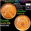 Image 1 : ***Auction Highlight*** 1912-s Lincoln Cent 1c Graded Choice Unc RB By USCG (fc)