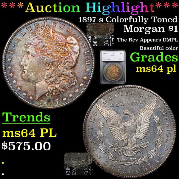 ***Auction Highlight*** 1897-s Colorfully Toned Morgan Dollar $1 Graded ms64 pl By SEGS (fc)