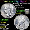 Image 1 : ***Auction Highlight*** 1928-p Vam 3 R5 Peace Dollar $1 Graded ms63+ By SEGS (fc)