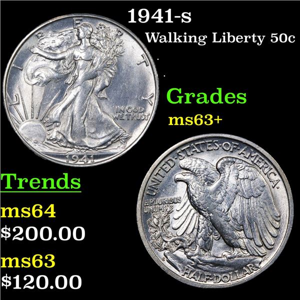 1941-s Walking Liberty Half Dollar 50c Grades Select+ Unc
