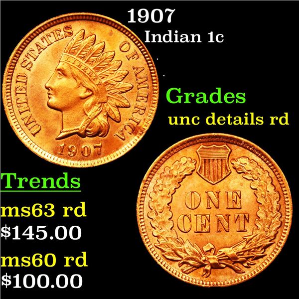 1907 Indian Cent 1c Grades Unc Detais RD
