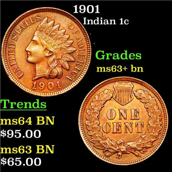 1901 Indian Cent 1c Grades Select+ Unc BN