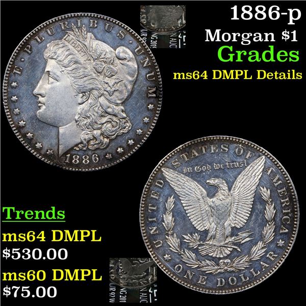 1886-p Morgan Dollar $1 Graded ms64 DMPL Details By SEGS
