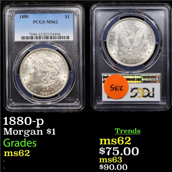 PCGS 1880-p Morgan Dollar $1 Graded ms62 By PCGS