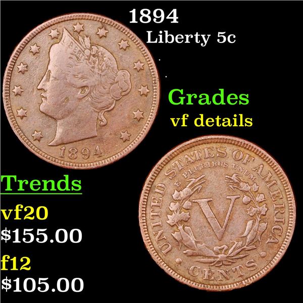 1894 Liberty Nickel 5c Grades vf details