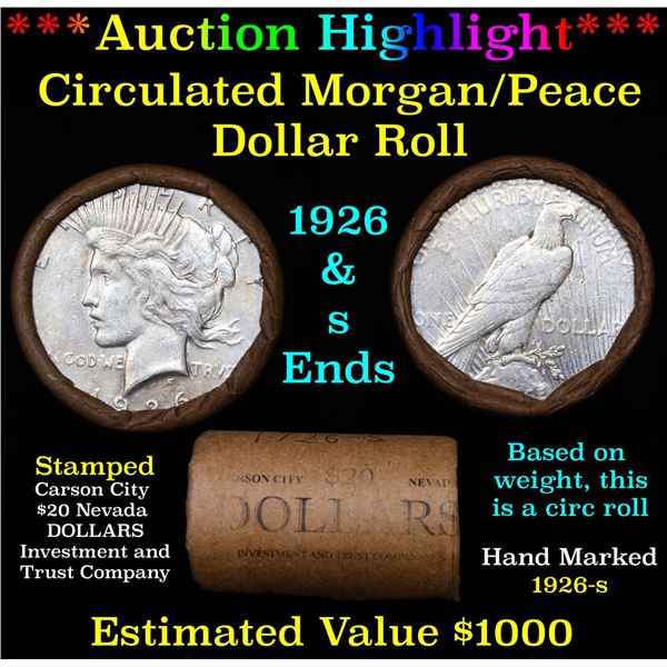 ***Auction Highlight*** Full solid Date 1926-p Peace silver dollar roll, 20 coin (fc)