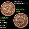 Image 1 : 1850 N-2 Braided Hair Large Cent 1c Grades vf++