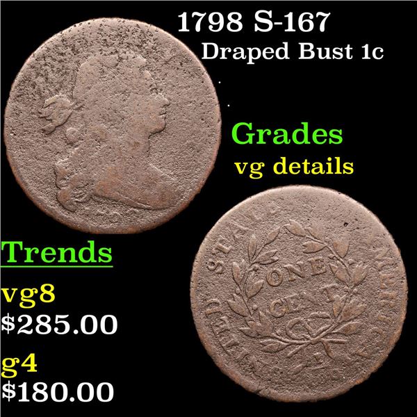 1798 S-167 Draped Bust Large Cent 1c Grades vg details