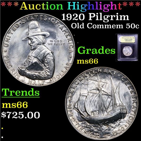 ***Auction Highlight*** 1920 Pilgrim Old Commem Half Dollar 50c Graded GEM+ Unc By USCG (fc)