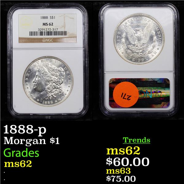 1888-p Morgan Dollar $1 Graded ms62 By NGC