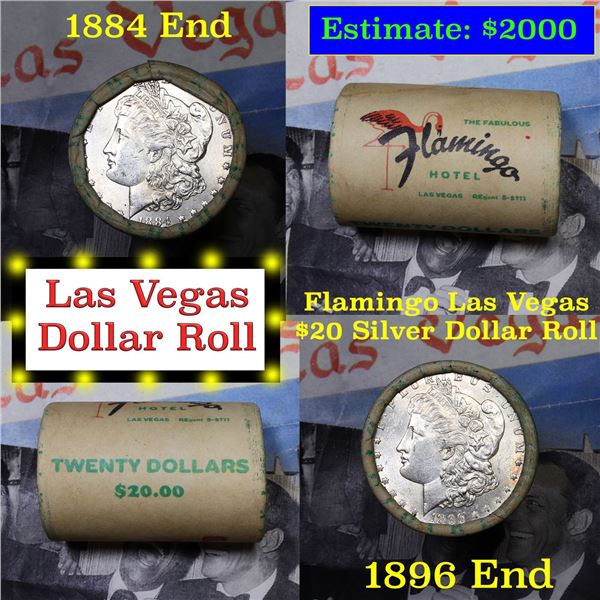 ***Auction Highlight*** Full Morgan/Peace Flamingo Hotel silver $1 roll $20, 1884 & 1896 end (fc)