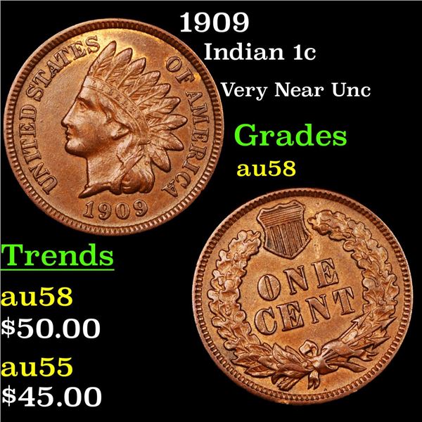 1909 Indian Cent 1c Grades Choice AU/BU Slider