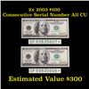 Image 1 : *Star Note* 2x 2003 $100 Federal Reserve Note consecutive serial number's Grades Gem CU