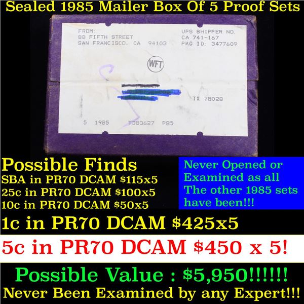 ***Auction Highlight*** Original sealed box 5- 1985 United States Mint Proof Sets (fc)