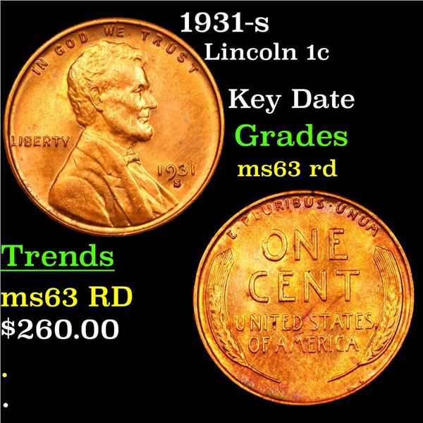 1931-s Lincoln Cent 1c Grades Select Unc RD