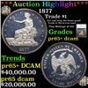 Image 1 : Proof *HIGHLIGHT OF ENTIRE AUCTION* 1877 Trade Dollar $1 Graded pr65+ dcam By SEGS (fc)