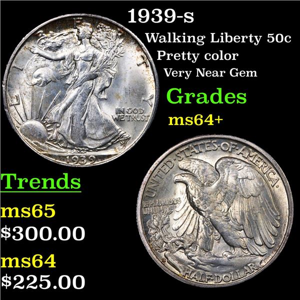 1939-s Walking Liberty Half Dollar 50c Grades Choice+ Unc