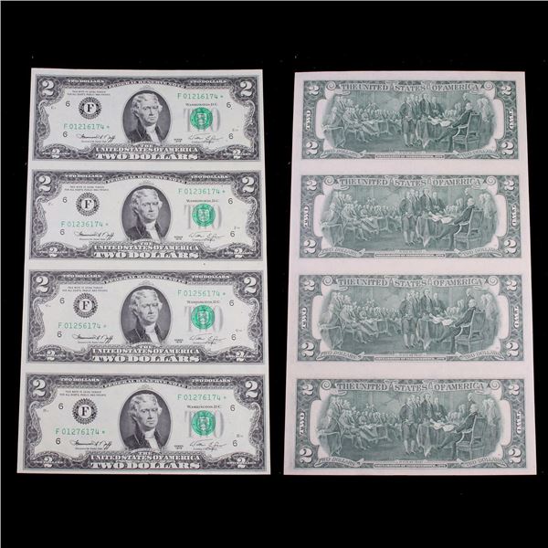 UNCUT MINT SHEET of 4x *Star Note* 1976 $2 Federal Reserve Notes All GEM or Better