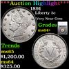 Image 1 : ***Auction Highlight*** 1891 Liberty Nickel 5c Graded ms64+ By SEGS (fc)