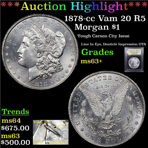 ***Auction Highlight*** 1878-cc Vam 20 Morgan Dollar $1 Graded Select+ Unc By USCG (fc)
