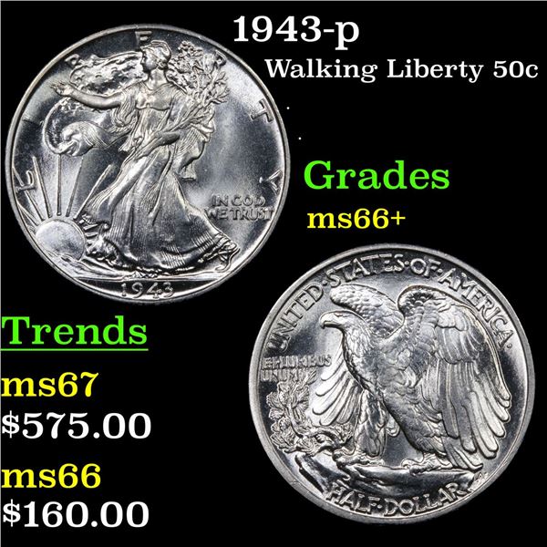 1943-p Walking Liberty Half Dollar 50c Grades GEM++ Unc