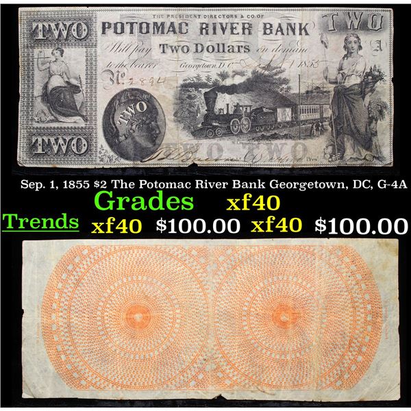 Sep. 1, 1855 $2 The Potomac River Bank Georgetown, DC, G-4A Grades xf