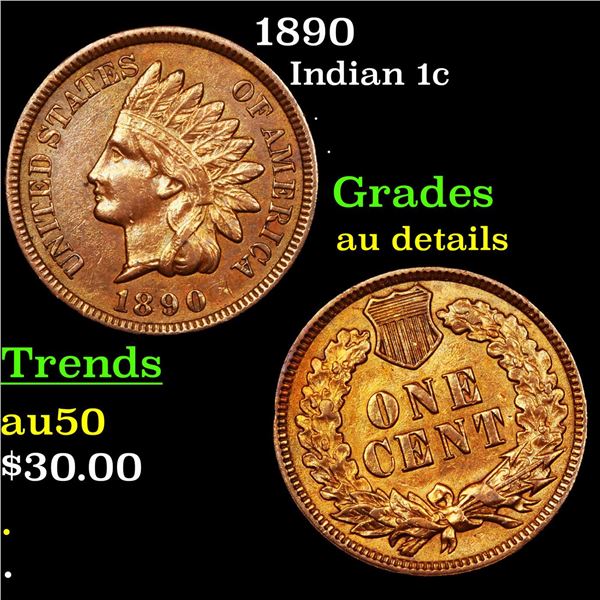1890 Indian Cent 1c Grades AU Details