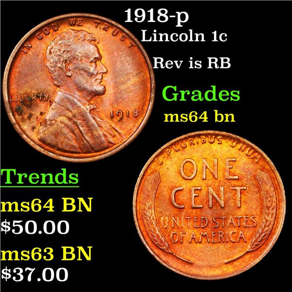 1918-p Lincoln Cent 1c Grades Choice Unc BN