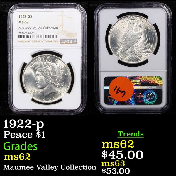 1922-p Peace Dollar $1 Graded ms62 By NGC