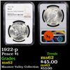 Image 1 : 1922-p Peace Dollar $1 Graded ms62 By NGC