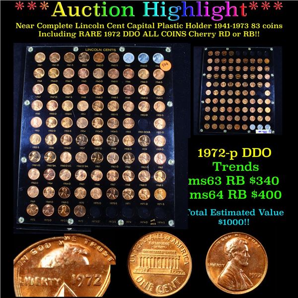 ***Auction Highlight*** Near Complete Lincoln Cent Capital Plastic Holder 1941-1973 83 coins (fc)