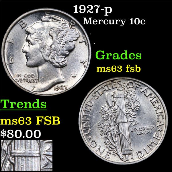 1927-p Mercury Dime 10c Grades Select Unc FSB