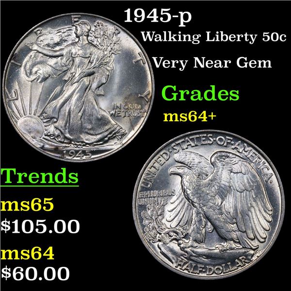 1945-p Walking Liberty Half Dollar 50c Grades Choice+ Unc
