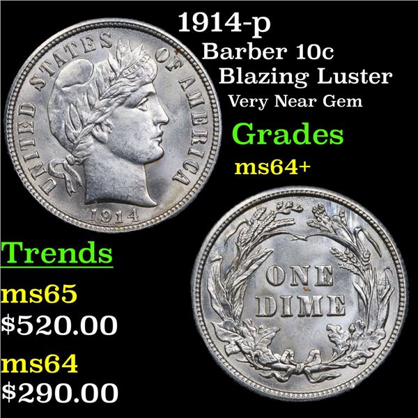 1914-p Barber Dime 10c Grades Choice+ Unc