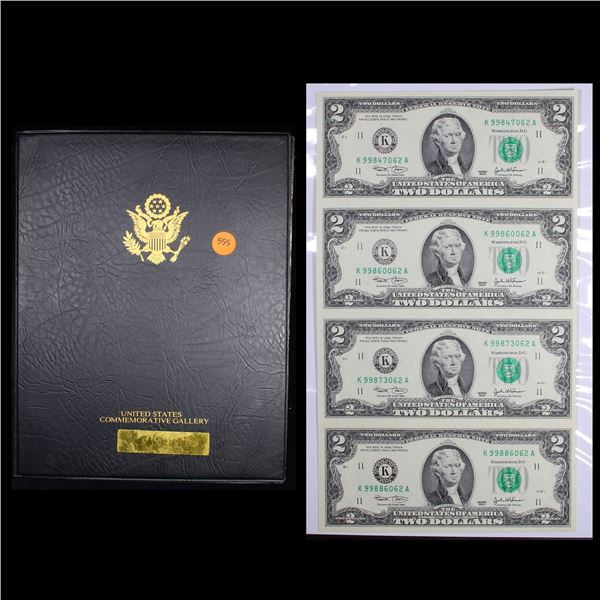UNCUT MINT SHEET of 4x 2003 $2 Federal Reserve Notes All GEM or Better