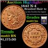 Image 1 : ***Auction Highlight*** 1842 N-4 Braided Hair Large Cent 1c Graded Select Unc BN By USCG (fc)